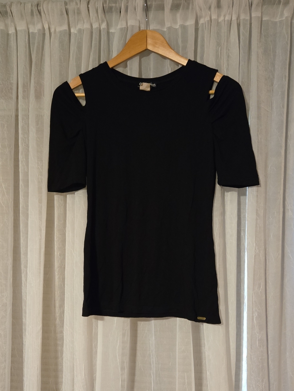 Black Cold-Shoulder Short Sleeve Tee - Women's